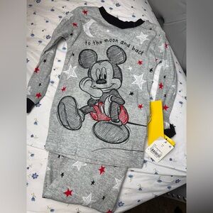 Disney Mickey Mouse Gray Pajama Set with Red and Black Accents‎